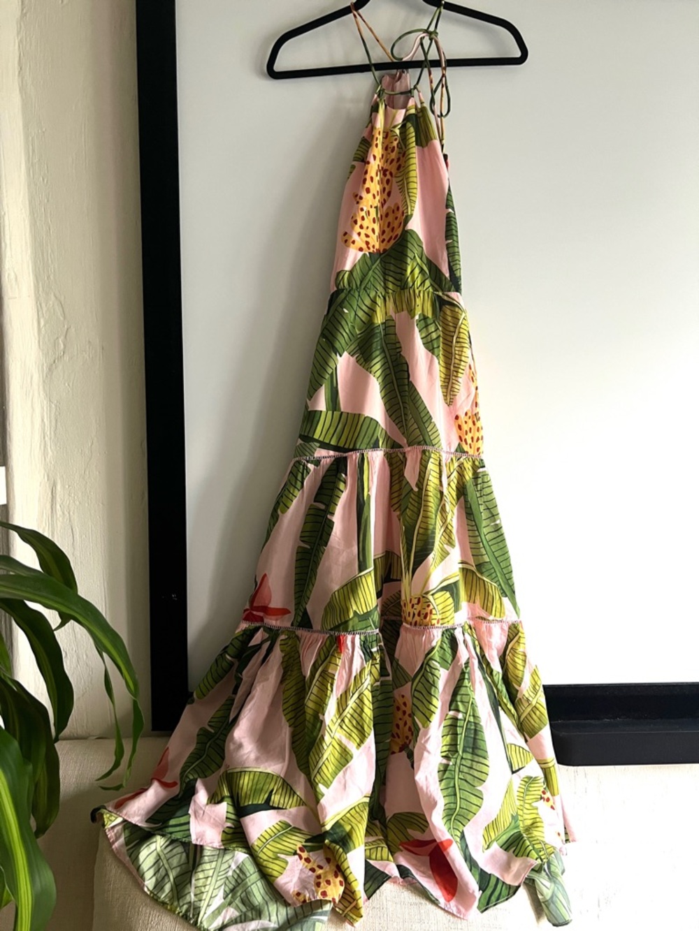 FARM Rio Tropical Pink Maxi Dress with Green Leaf Print Size Medium - Picture 8 of 16
